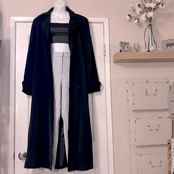 Michael Michael Kors Black Classic Long Trench Rain Coat 22” Pit To Pit - Picture 1 of 16